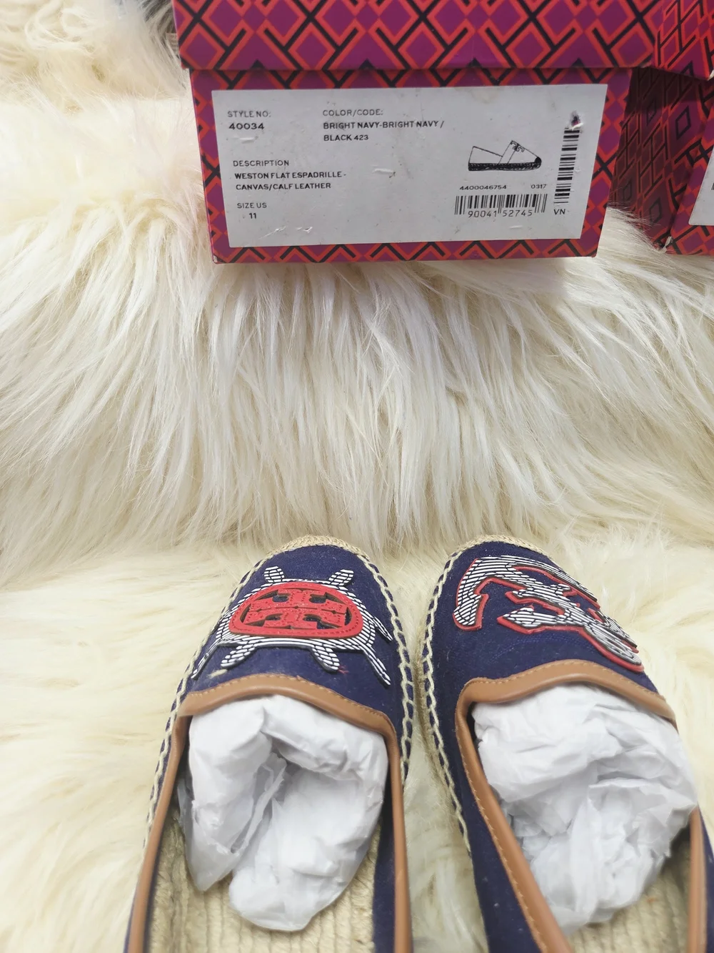 Tory Burch Navy Espadrilles with Red Embroidered Nautical Motifs